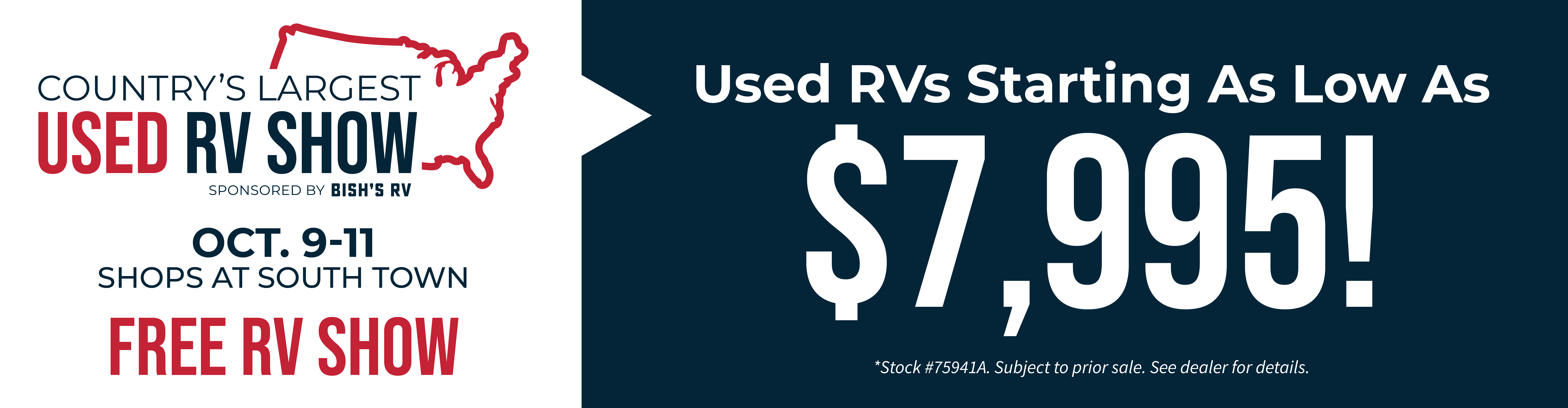 Country's Largest Used RV Show Sponsored By Bish's RV  - October 9-11, 2025 - Shops at South Town
